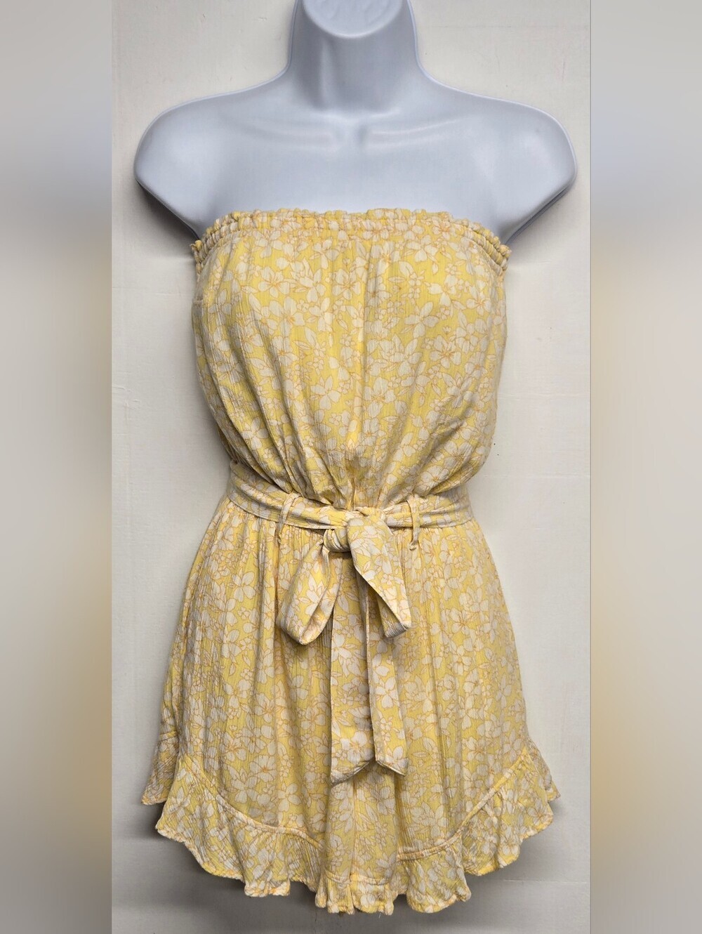 Hollister S Shorts Tube Romper Yellow Floral Belted Dully Lined